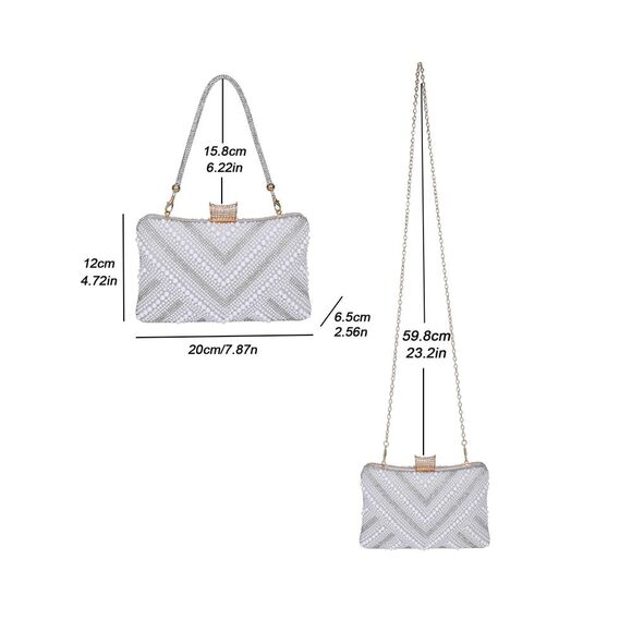 Chic Diary Pearl Evening Clutch - Sparkling Rhinestone Handbag - Picture 3 of 9